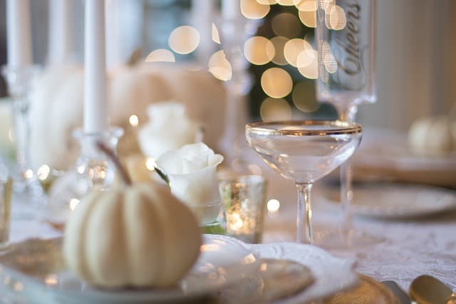 Traditional Thanksgiving Table Setting in Brown and White Colors