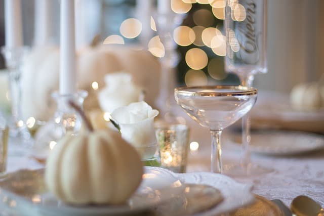 Traditional Thanksgiving Table Setting in Brown and White Colors
